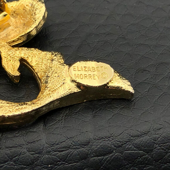 Vintage Elizabeth Morrey Scarf Clip Figural Koi Goldfish Gold Tone Hinged Clasp - Picture 5 of 8